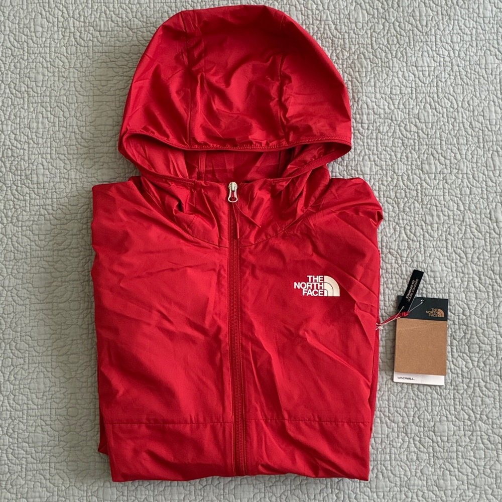 New The North Face Flyweight Pompeian Red Hooded Packable Windbreaker Large Coat